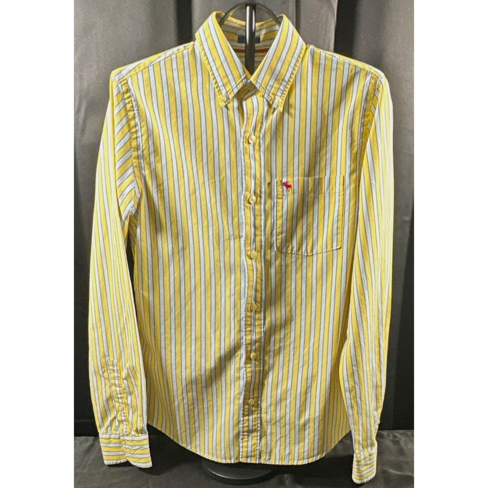 Abercrombie & Fitch Mens Medium Muscle Cotton Striped Button-Down Shirt Yellow
